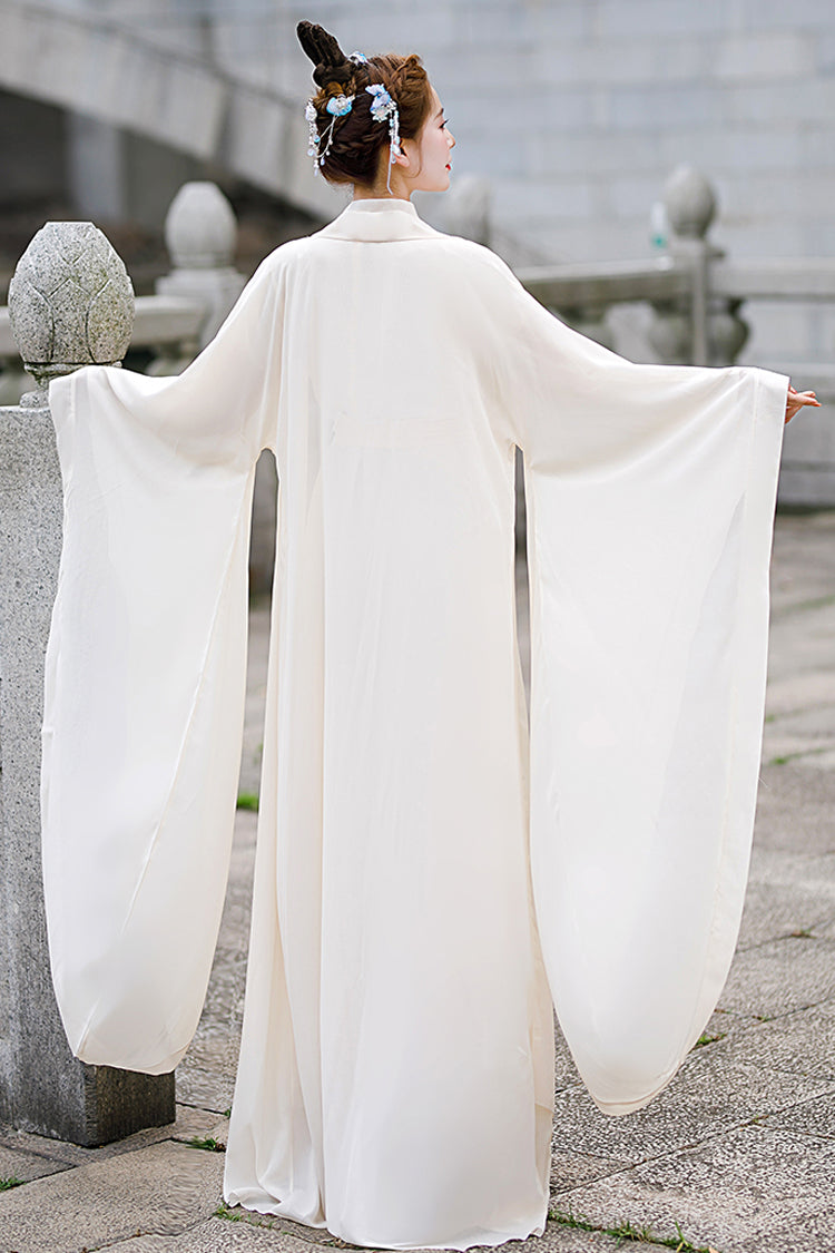 ベージュの嫦娥古代衣装エレガントなワイド袖の古典的な漢服ドレス