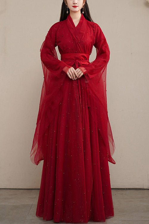 Red Elegant Ancient Costume Sweet Hanfu Dress