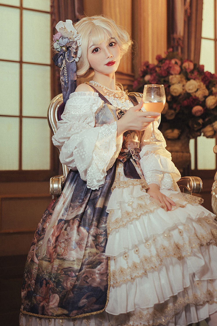 Navy Blue Strapless Night'S Dream Print Cardigan Classic Lolita JSK Dress