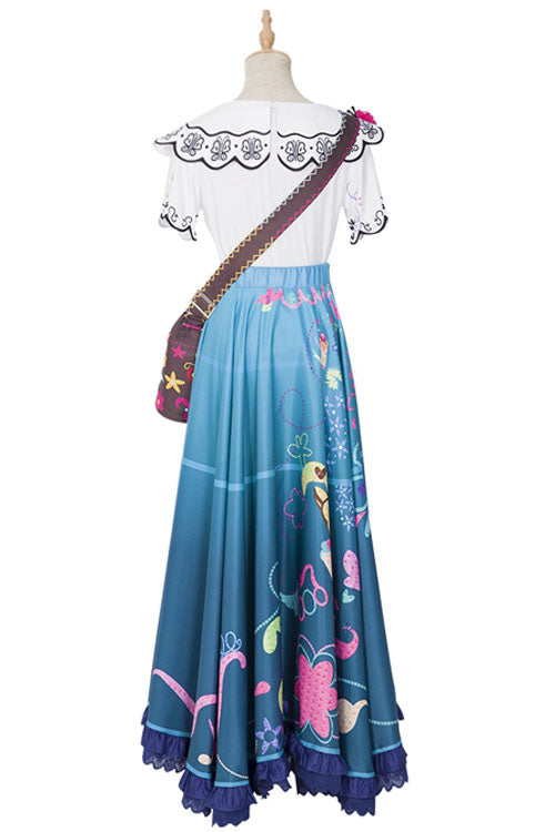 Encanto Mirabel White/Blue Cute Printing Long Skirt Suit Halloween Cosplay Costume Full Set