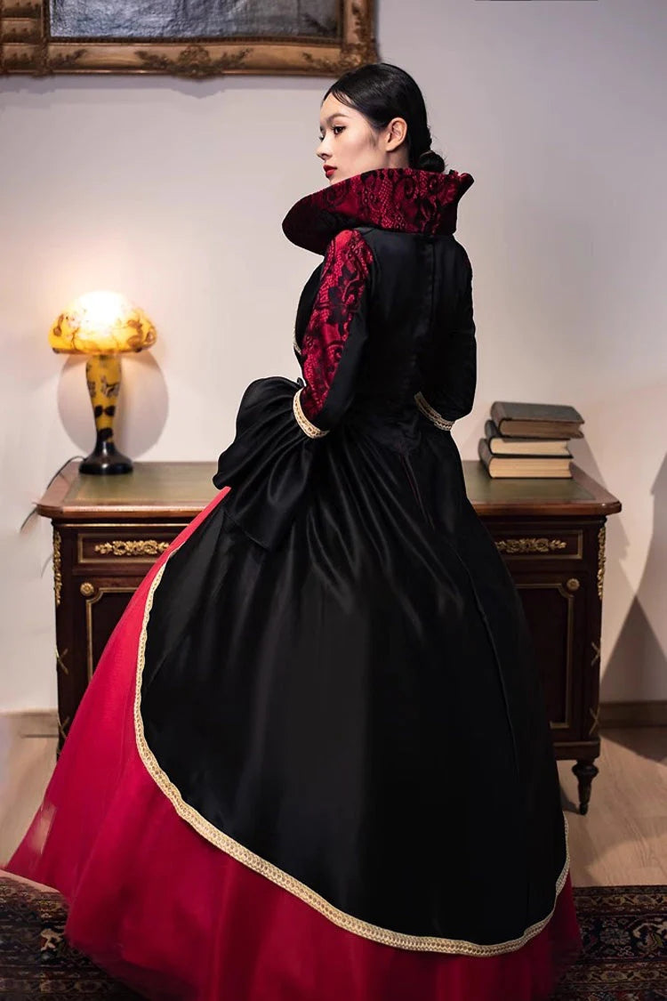 Wine Red Print Medieval Court Gothic Victorian Lolita Dress