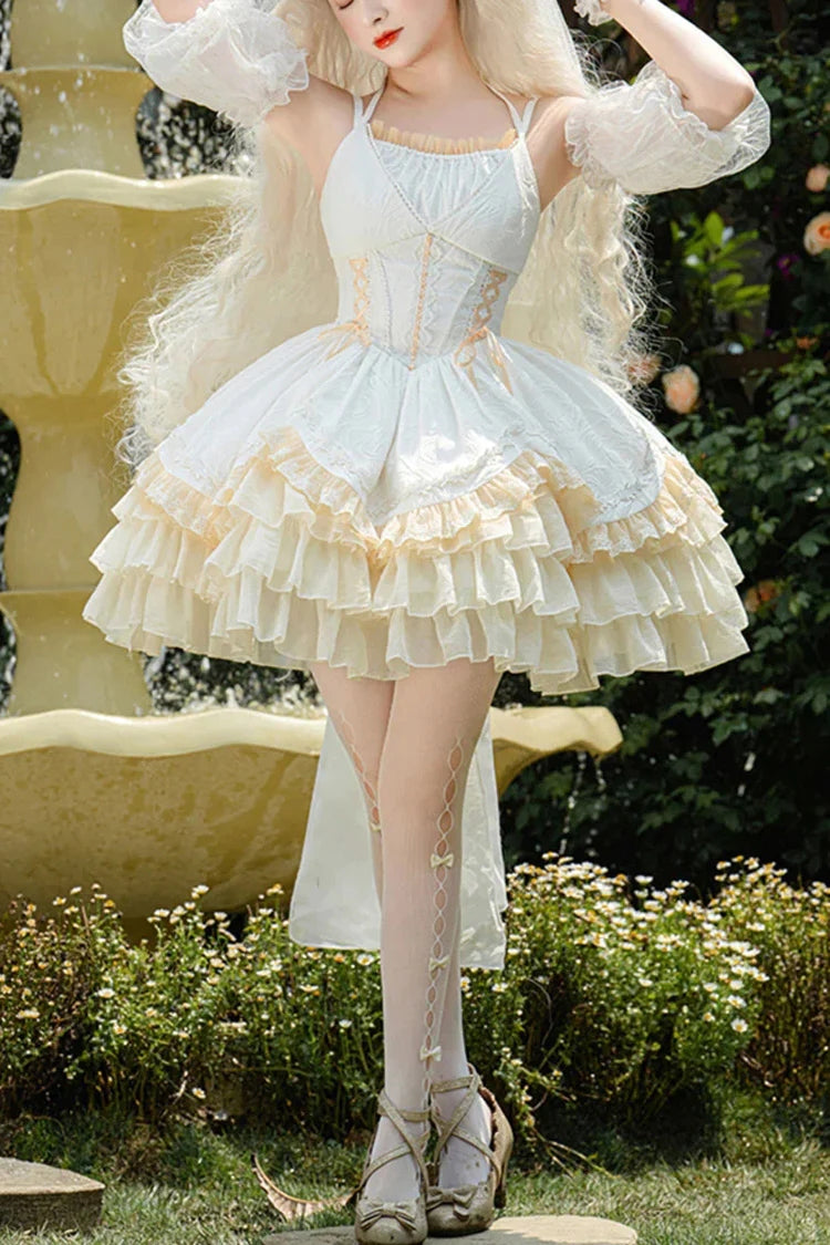 White Slim Ballet Style Multi-layer Ruffle Sweet Elegant Princess Lolita Jsk Dress