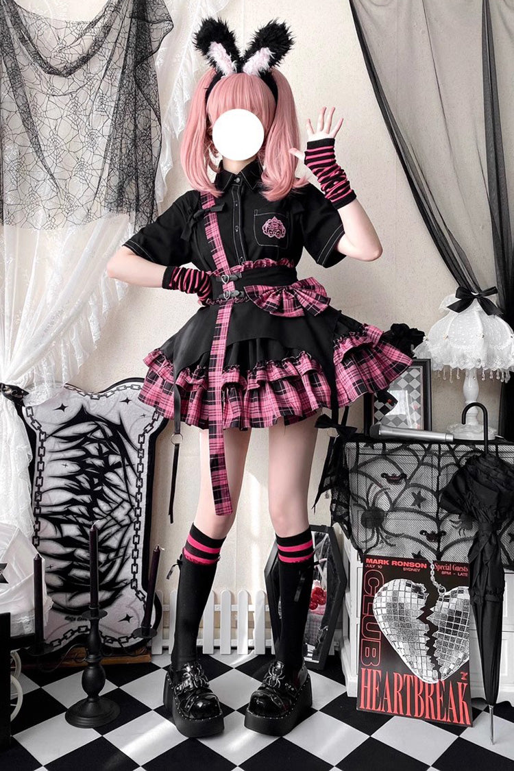 Electronic Kitten Dark Girl Multi-layer Plaid Print Ruffle Bowknot Gothic Lolita Skirt 3 Colors