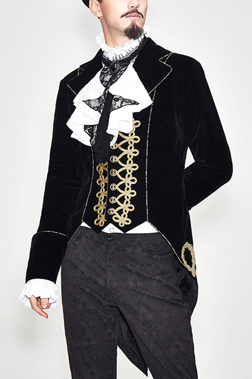 Golden Disc Flowers Hand Embroidered Gothic Mens Coat